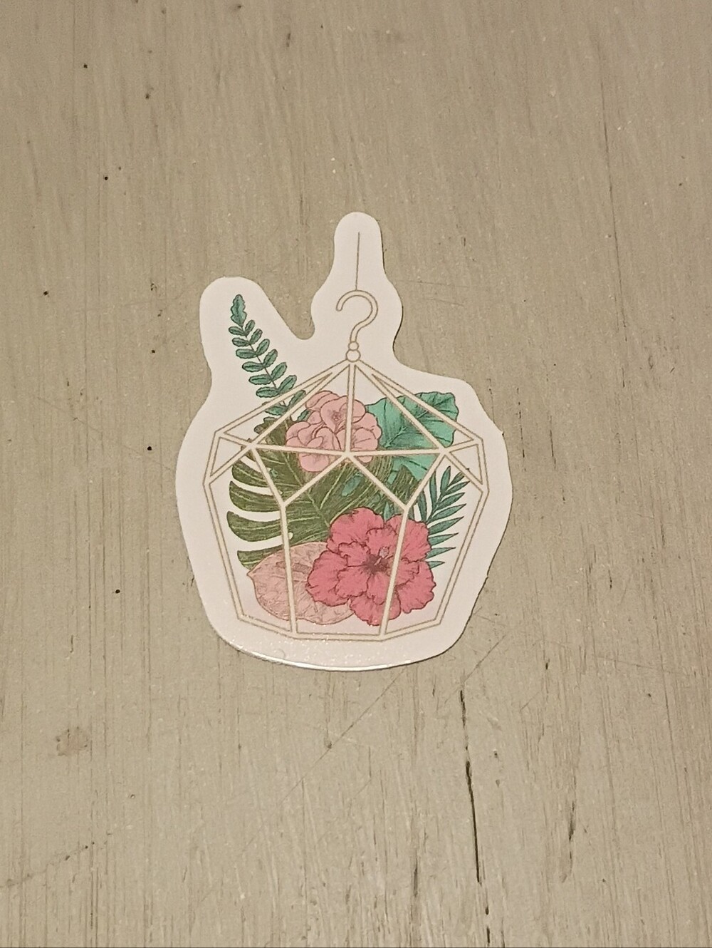 10/$10 Sticker Decal - Pink Flowers & Green Leaves In Hanging Cage - Brand New